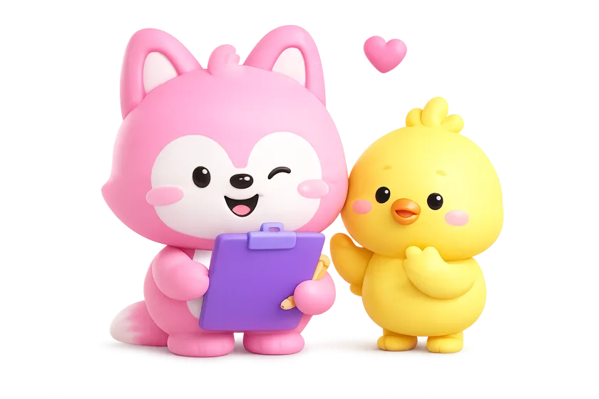 Two playful characters making a quiz together